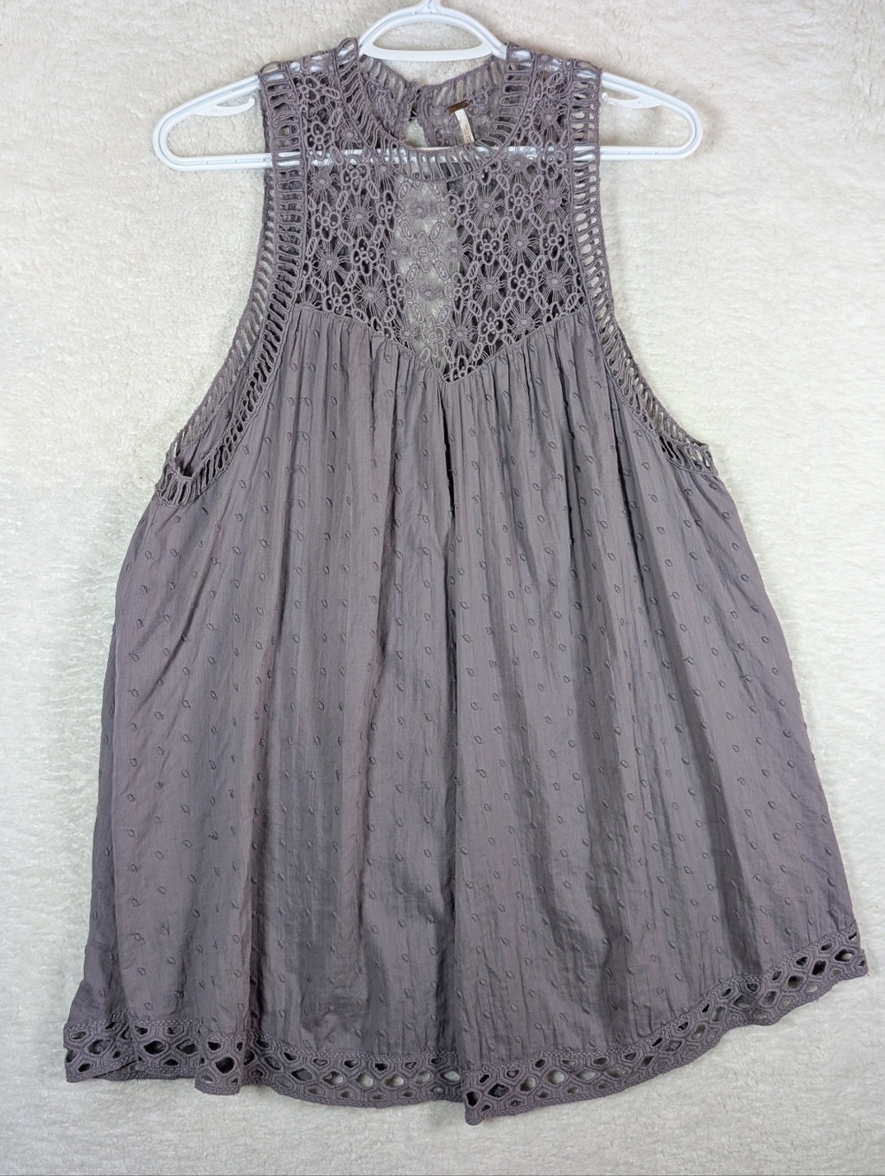 Free People Crochet Yoke Sleeveless Tank Top - Purple-ish
